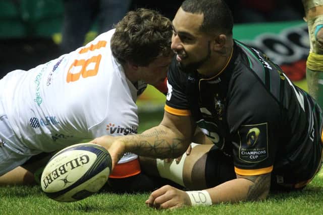 EASY DOES IT - Samu Manoa celebrates one of his three tries against Treviso (Picture: Sharon Lucey)