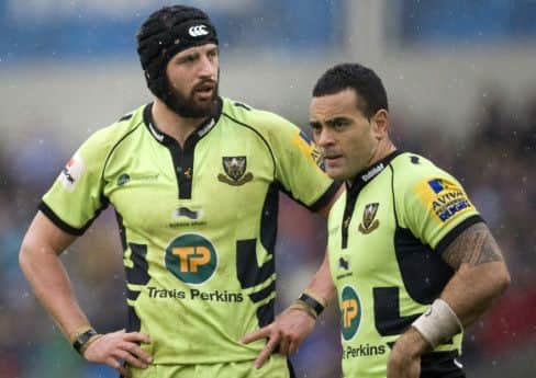 PAINFUL AFTERNOON - Tom Wood and Kahn Fotuali'i show their disappointment after Saints' defeat at Sale in March