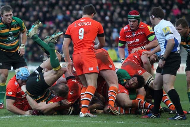 INJURY WOE - Courtney Lawes picked up an ankle injury in this game against Leicester (picture: Sharon Lucey)
