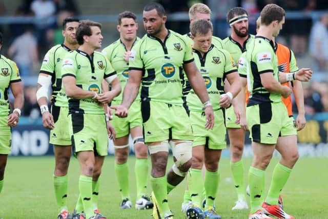 BAD DAY - Calum Clark and his Saints team-mates trudge off the pitch after being beaten at Wasps in September