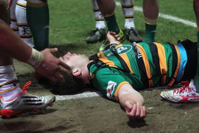 FLAT OUT - George North is knocked out after scoring his second try in the win over Wasps (Pictures: Sharon Lucey)