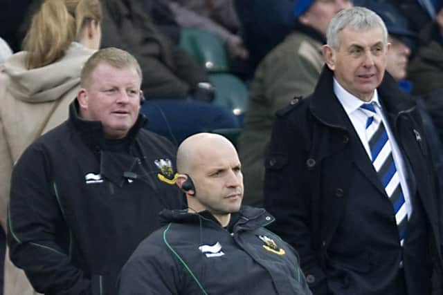 Ian McGeechan (right) with Saints coaches Dorian West and Jim Mallinder
