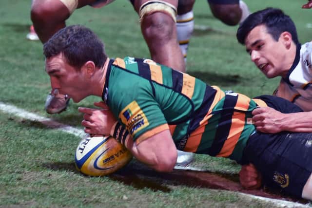 George North was knocked unconscious after scoring this try against Wasps (picture: Dave Ikin)