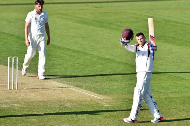 David Willey acknowledges the applause having reached his century. Pictures by Dave Ikin