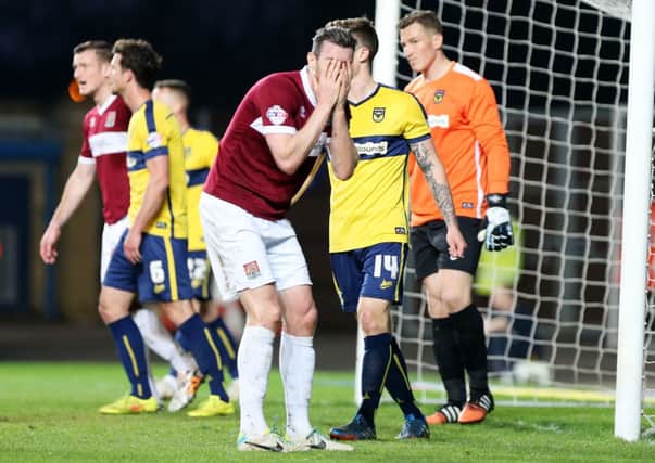 OPPORTUNITY MISSED - Zander Diamond shows his disappointment after missing a chance against Oxford United (Pictures: Kirsty Edmonds)