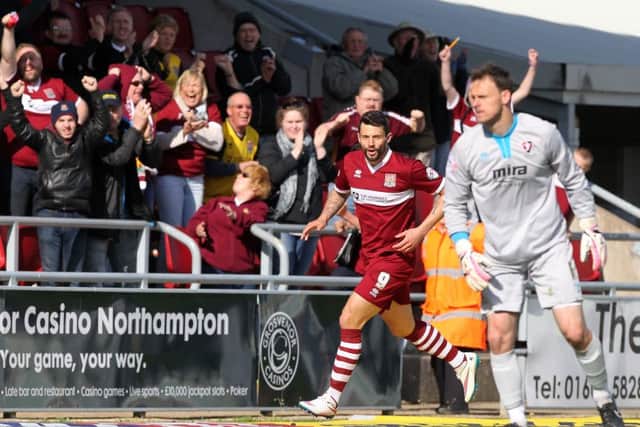 CLINICAL - Marc Richards celebrates after scoring his goal against Cheltenham (Pictures: Sharon Lucey)
