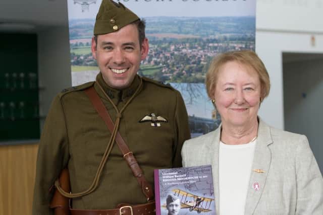 Vernon Creek of the RAF Museum London and author Enid Jarvis at the launch of the book about VC airman William Rhodes-Moorhouse NNL-150429-140758001
