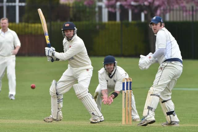 EYES ON THE BALL - ONs' James Mellor square cuts during his innings against Geddington last Saturday (Picture: Dave Ikin)