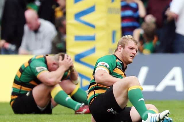 DOWN AND OUT - Mike Haywood shows his disappointment at the end of Saints' defeat to Saracens (Pictures: Kirsty Edmonds)