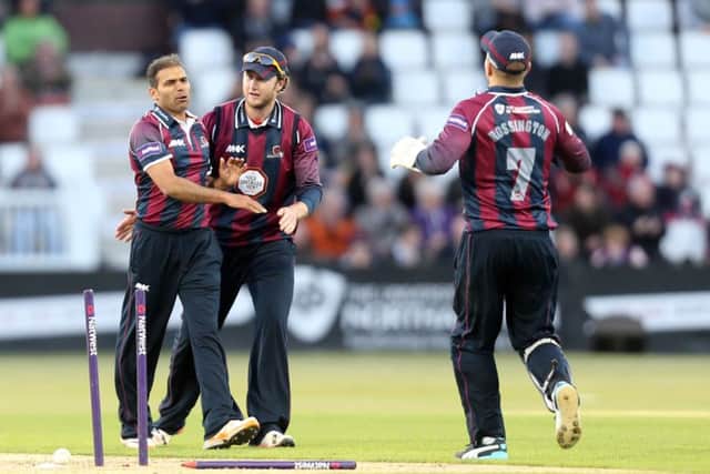 BACK IN THE SWING - Mohammad Azharullah celebrates a wicket in last Friday's defeat to Birmingham Bears
