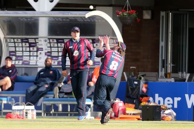 Alex Wakely bids to take a catch against Worcestershire Rapids (pictures: Kirsty Edmonds)