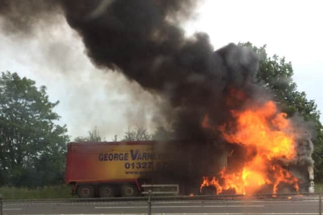 Lorry bursts into flames after explosions near Silverstone