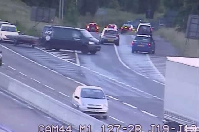 Cars going the wrong way down the M1 at junction 18 in Northamptonshire.