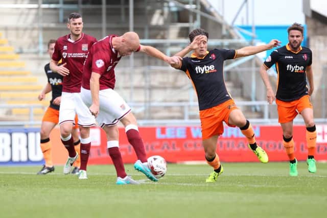 Jason Taylor put the Cobblers ahead with a stunning volley. (Picture by Sharon Lucey)