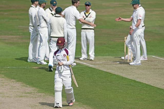 The Australian players enjoy a rare moment of celebration following the dismissal of Ben Duckett for 50 on Saturday (Pictures: Kirsty Edmonds)