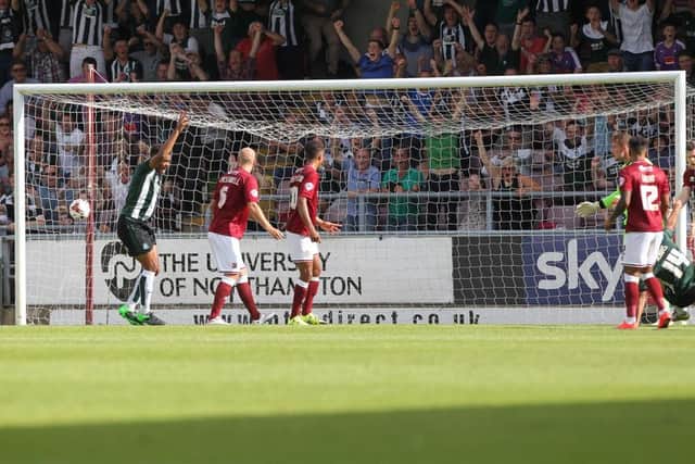 Jake Jervis scores Plymouth's second from a corner