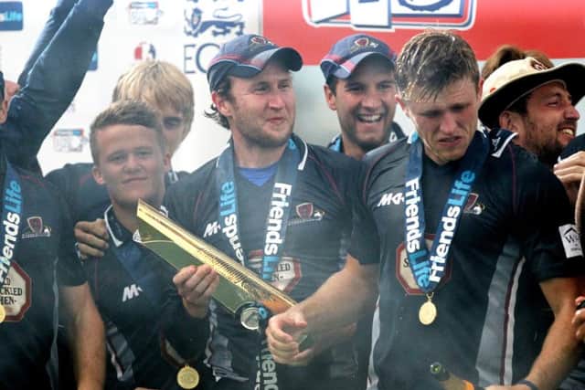 NIGHT TO REMEMBER - Alex Wakely and his team-mates celebrate the Steelbacks' T20 final win in 2013