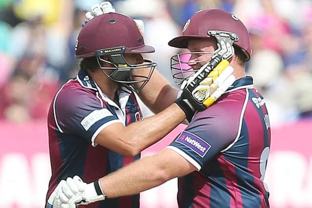 BIG MOMENT - Shahid Afridi and Richard Levi celebrate after the Steelbacks' semi-final win over Birmingham Bears (Pictures: Kirsty Edmonds)