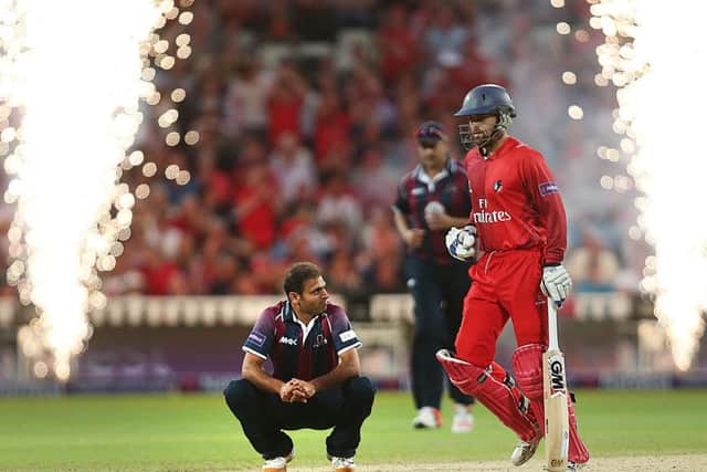 COMING UP SHORT - Muhammad Azharullah shows his disappointment after his final ball had been hit for six by Lancashire's Arron Lilley (Pictures: Kirsty Edmonds)