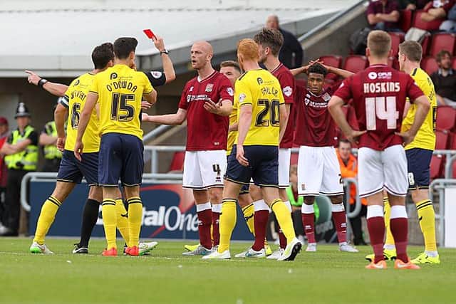 Jason Taylor is shown the red card (pictures by Sharon Lucey)