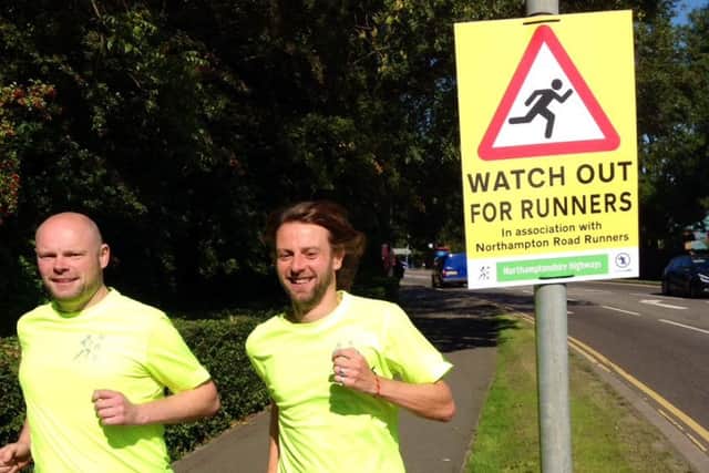 The new signs to help alert drivers to popular running routes