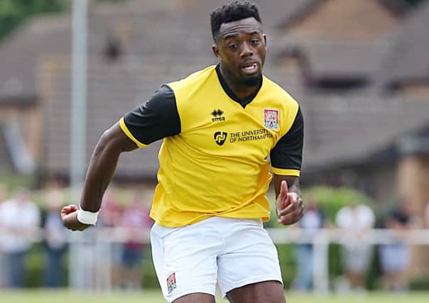 Gozie Ugwu in action for the Cobblers in their pre-season friendly at Sileby Rangers on July 5