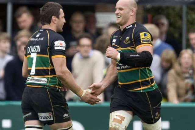Sam Dickinson (right) is looking forward to facing former Saints team-mate Phil Dowson on Friday night (picture: Linda Dawson)