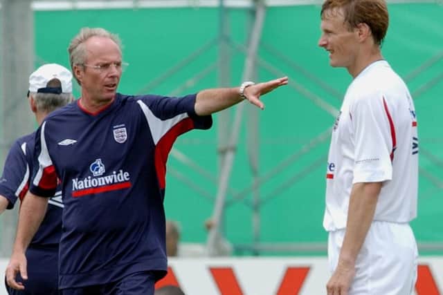 Teddy Sheringham with then England manager Sven-Goran Eriksson at the 2002 World Cup
