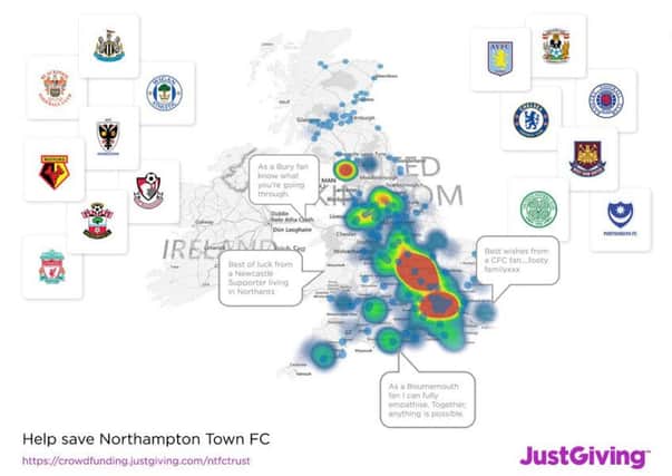 Heat map showing where donations have come from the help save the Cobblers
