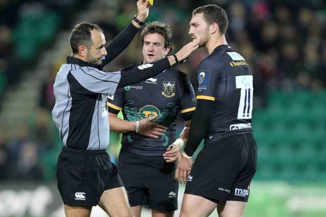 George North was yellow carded during the first half at Franklin's Gardens, with Luther Burrell's try disallowed in the process (picture: Sharon Lucey)