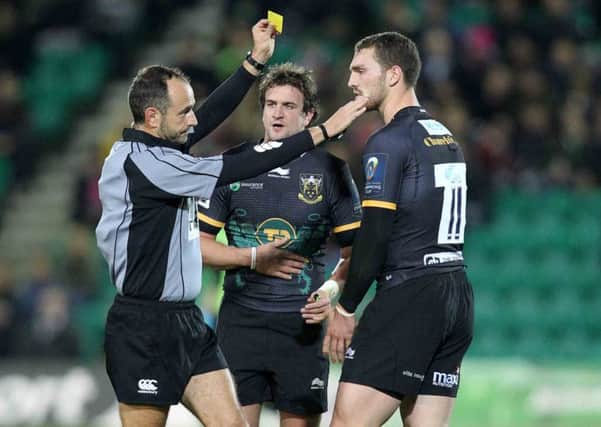 George North was yellow carded during the first half at Franklin's Gardens, with Luther Burrell's try disallowed in the process (picture: Sharon Lucey)