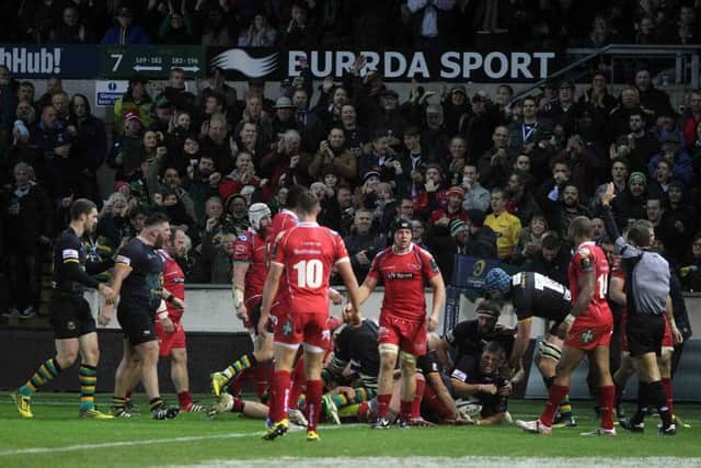 Alex Waller powered over for a crucial Saints try (pictures: Sharon Lucey)