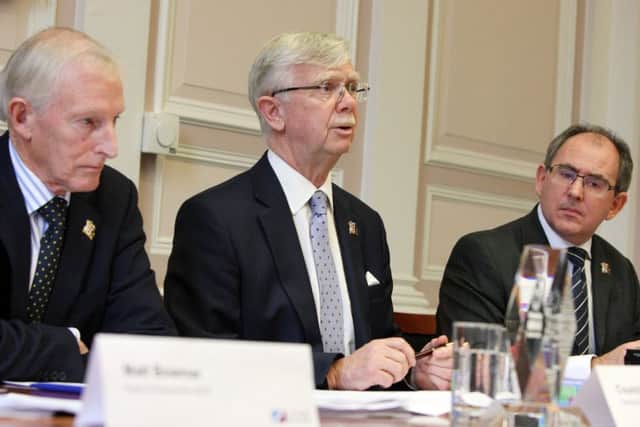 Budget press conference at The County Hall.
Names l-r: Bill Parker, Jim Harker, Paul Blantern. ENGNNL00120131012160649