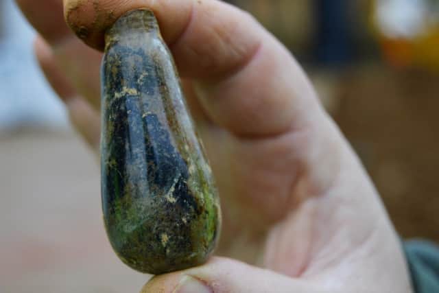 A glass phial found on the site fo Delapre Abbey