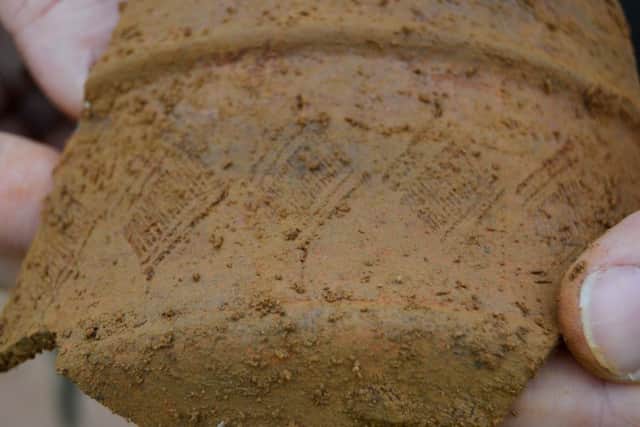 A piece of pottery found on the site of Delapre Abbey