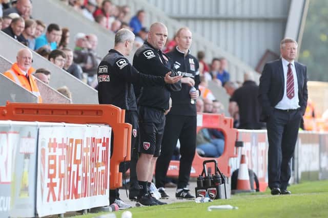 Jim Bentley and Chris Wilder on the touchline during Northampton's 4-2 win at Morecambe earlier in the season