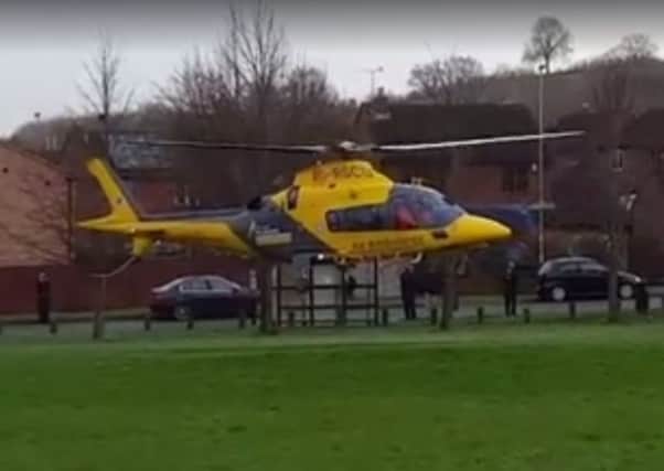 The air ambulance taking off on Saturday, filmed by Kevin New.