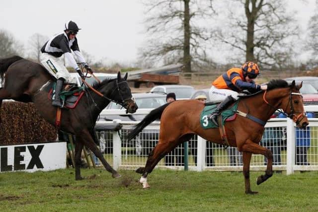 Wicklewood is pictured on his way to his fourth Towcester course victory in March and Mark Gillard's ten year-old is likely to make a bold bid for number five this Thursday (Picture: www.gjmultimedia.co.uk)