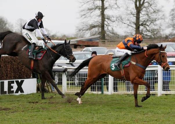 Wicklewood is pictured on his way to his fourth Towcester course victory in March and Mark Gillard's ten year-old is likely to make a bold bid for number five this Thursday (Picture: www.gjmultimedia.co.uk)