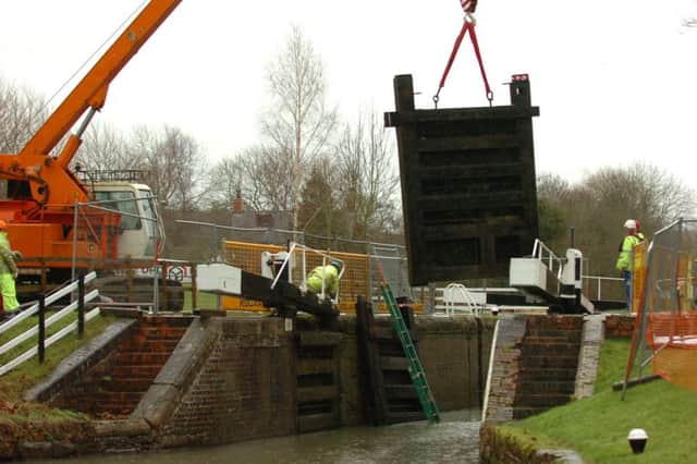 The lock gates at Braunston lock gates, were lifted out for repair work in 2011