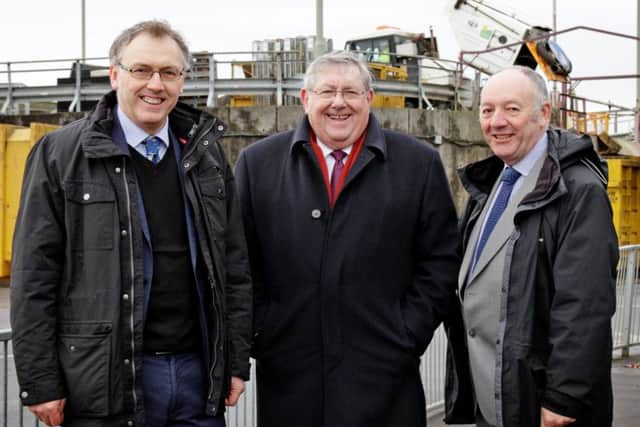 Peter Rolton, Brian Binley and David Rolton at the site of the proposed new power plant in St James. Developers Rolton Kilbride will publish an air quality report in April, which some say leaves it late for comments.