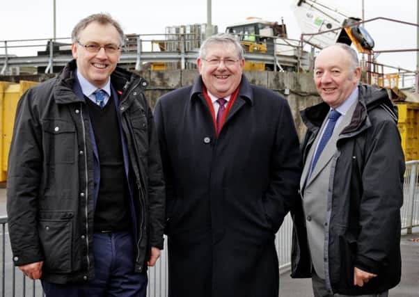 Peter Rolton, Brian Binley and David Rolton at the site of the proposed new power plant in St James. Developers Rolton Kilbride will publish an air quality report in April, which some say leaves it late for comments.