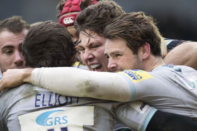 LATE, LATE SHOW - Saints celebrate Ben Foden's dramatic last-gasp try (Pictures: Kirsty Edmonds)