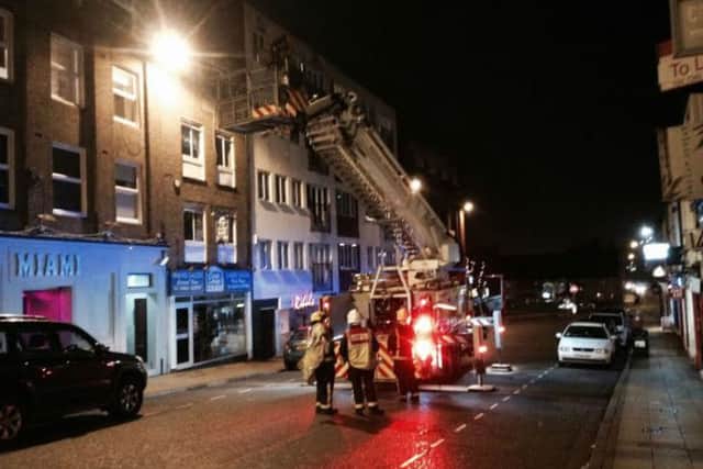 Firefighters were called to Bridge Street in Northampton after a canopy became loose in the high winds