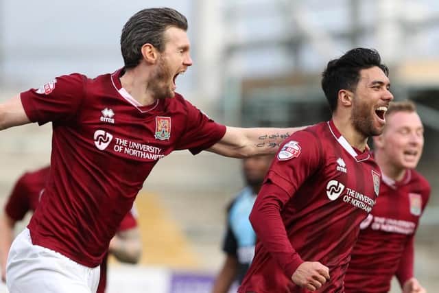 CELEBRATION! - Danny Rose enjoys his goal with Zander Diamond (Pictures: Sharon Lucey)