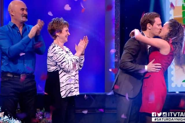 Victoria says 'yes' to Dan's television proposal live on air. Picture courtesy of ITV.