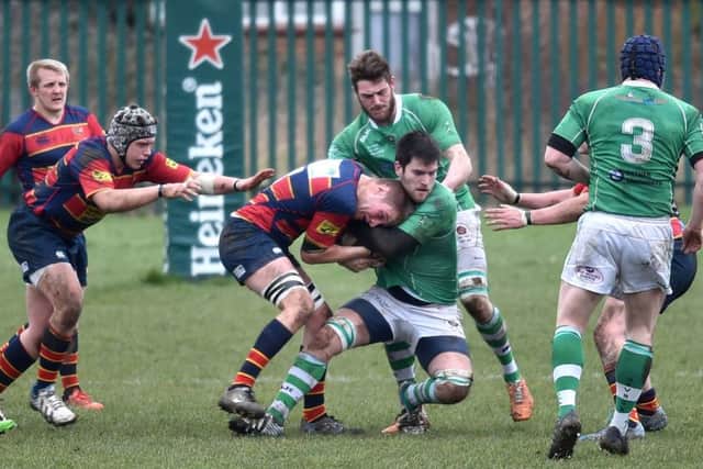 PILING FORWARD - action from ONs' crucial win over Sutton Coldfield