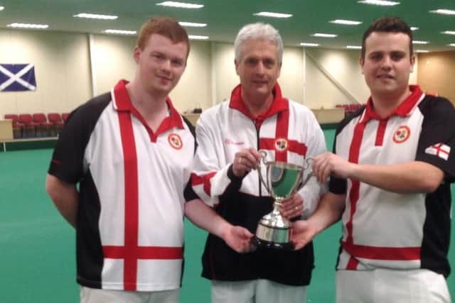 WINNERS - Connor Cinato, Andy Thomson (England Under 25 Team Manager) and Jamie Walker with the Joyce Brimble Memorial Trophy