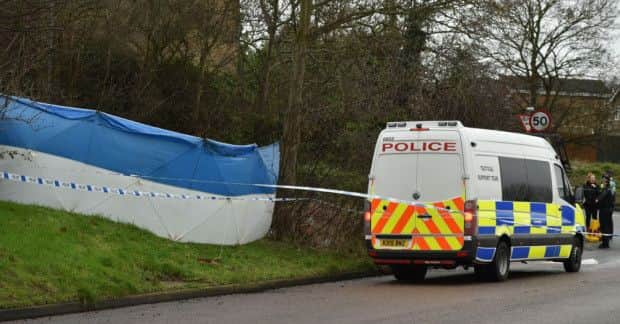 Police at the scene in Billing Brook Road, Northampton, in January