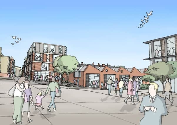 Artists impressions of the new Vulcan works development on Guildhall Road.